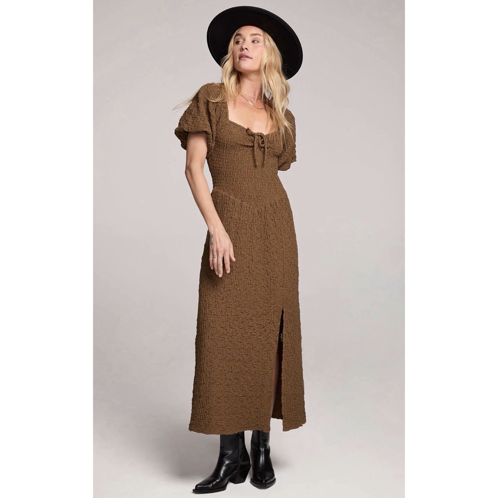 Saltwater LUXE  Colyn Olive Midi Dress Small Cottage Boho Smocked NWT $148